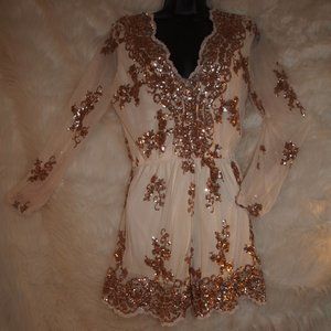 CHARLOTTE ROUSSE Peach and Gold embellished ROMPER